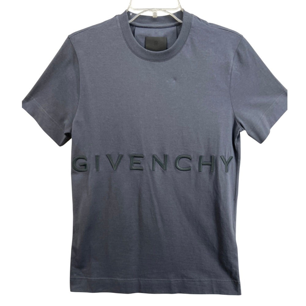 Givenchy T-Shirt Mens XS Slim Fit‎ Embossed Logo Night Blue 4G Back BM716B3Y6B